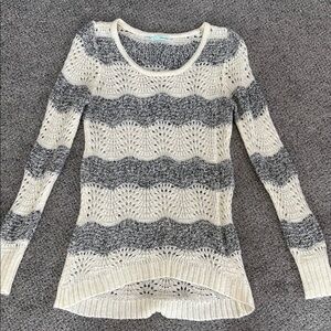 Women's Cream and Gray Striped Sweater with sequin details